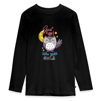 Eule Niedliche Eule Eulenliebhaber Geschenkidee - Teenager Premium Bio Langarmshirt - Schwarz - Vorne - AI Model Kid Female (0cm)