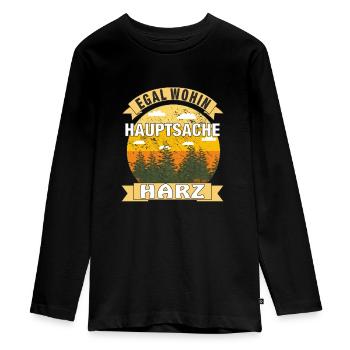 HAUPTSACHE HARZ - Teenager Premium Bio Langarmshirt - Schwarz - Vorne - AI Model Kid Female (0cm)