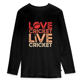 Love Cricket Live Cricket - Teenager Premium Organic Long Sleeve Shirt - black - Front - AI Model Kid Female (0cm)