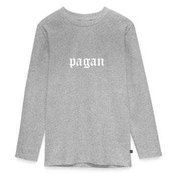 Pagan, Paganism text logo - Teenager Premium Organic Long Sleeve Shirt - heather grey - Front