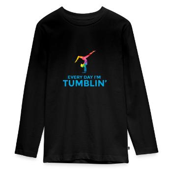 Handstand gymnastics gymnastics saying funny gift - Teenager Premium Organic Long Sleeve Shirt - black - Front - AI Model Kid Female (0cm)