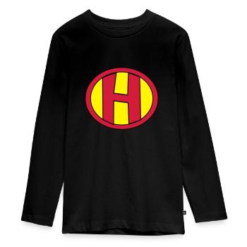 Super, Superheld, Superheldin, Hero, H - Teenager Premium Organic Long Sleeve Shirt - black - Front - AI Model Kid Female (0cm)