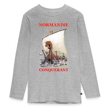 NORMANDIE CONQUERANT Kreation Louis RUNEMBERG © - Teenager Premium Bio Langarmshirt - Grau meliert - Vorne