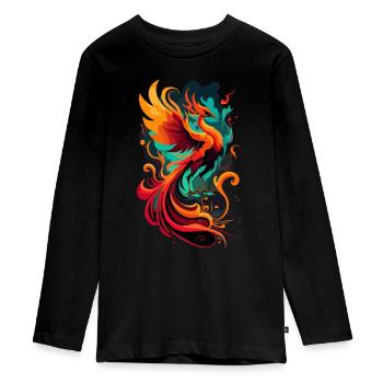 Phoenix from the Ashes – Firebird of Rebirth - Teenager Premium Organic Long Sleeve Shirt - black - Front - AI Model Kid Female (0cm)