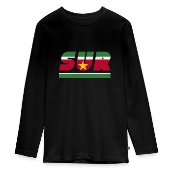 Suriname flag banner SUR - Teenager Premium Organic Long Sleeve Shirt - black - Front - AI Model Kid Female (0cm)