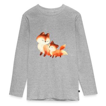 Renard renards foxy forêt animal famille - T-shirt manches longues Premium Ado - gris chiné - Devant