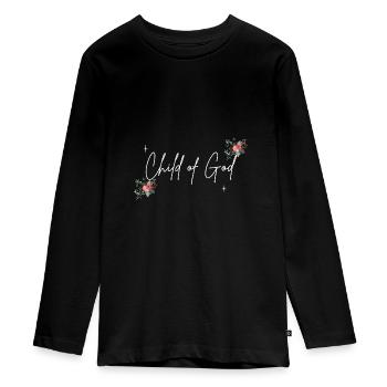 Christliches Shirt Child of God Blumen Geschenk - Teenager Premium Bio Langarmshirt - Schwarz - Vorne - AI Model Kid Female (0cm)