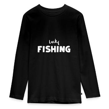 Lucky Fishing - Fishing - Teenager Premium Bio Langarmshirt - Schwarz - Vorne - AI Model Kid Female (0cm)