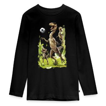 Fußball Dino Dinosaurier Velociraptor - Soccer - Teenager Premium Bio Langarmshirt - Schwarz - Vorne - AI Model Kid Female (0cm)