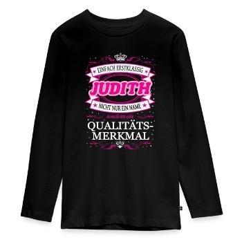 Qualitätsmerkmal Judith einfach Erstklassig - Teenager Premium Bio Langarmshirt - Schwarz - Vorne - AI Model Kid Female (0cm)