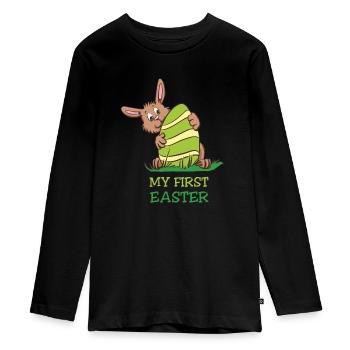 My first Easter - Teenager Premium Organic Long Sleeve Shirt - black - Front - AI Model Kid Female (0cm)