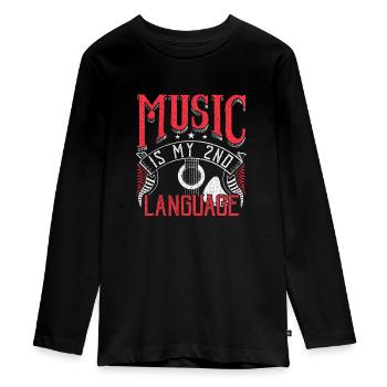 Music is My 2nd Language - Teenager Premium Organic Long Sleeve Shirt - black - Front - AI Model Kid Female (0cm)