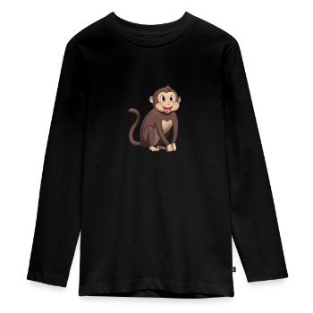 Happy Tiere Glücklicher Affe - Teenager Premium Bio Langarmshirt - Schwarz - Vorne - AI Model Kid Female (0cm)