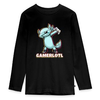 Dabbing Blue Axolotl Gamer, der Videospiele liebt - Teenager Premium Bio Langarmshirt - Schwarz - Vorne - AI Model Kid Female (0cm)