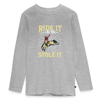 Cowboy Barn Bull Rider Rodéo Country Western - T-shirt manches longues Premium Ado - gris chiné - Devant