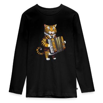 ACCORDÉON CHAT - T-shirt manches longues Premium Ado - noir - Devant - AI Model Kid Female (0cm)