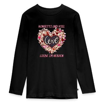 CONFETTI AND LOTS OF LOVE IN THE HEART - Teenager Premium Organic Long Sleeve Shirt - black - Front - AI Model Kid Female (0cm)