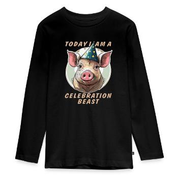 PIG TODAY I AM A CELEBRATION BEAST - Teenager Premium Organic Long Sleeve Shirt - black - Front - AI Model Kid Female (0cm)