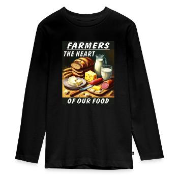 FARMERS THE HEART OF OUR FOOD - Teenager Premium Bio Langarmshirt - Schwarz - Vorne - AI Model Kid Female (0cm)