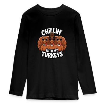Grappige Thanksgiving kalkoen - Tieners Premium Bio shirt met lange mouwen - zwart - Voor - AI Model Kid Female (0cm)