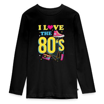 80s theme party vintage retro style disco - Teenager Premium Organic Long Sleeve Shirt - black - Front - AI Model Kid Female (0cm)