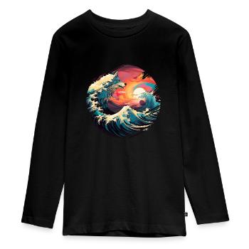 Meer Wellen Wolf Brandung Gischt Ufer Küste - Teenager Premium Bio Langarmshirt - Schwarz - Vorne - AI Model Kid Female (0cm)
