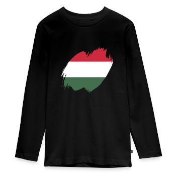 Hungary Flag Hungarian Flag Balaton Hungary - Teenager Premium Organic Long Sleeve Shirt - black - Front - AI Model Kid Female (0cm)