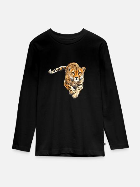 Leopard Raubkatze - Teenager Premium Bio Langarmshirt - Schwarz