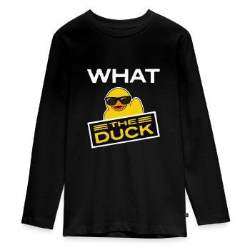 Squeaky Duck, Rubber Ducky, What the Duck, Ducks - Teenager Premium Organic Long Sleeve Shirt - black - Front - AI Model Kid Female (0cm)