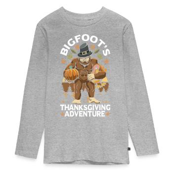Bigfoot Thanksgiving Pilgrims - Teenager Premium Organic Long Sleeve Shirt - heather grey - Front