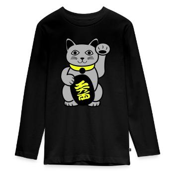 Maneki Winkekatze - Teenager Premium Bio Langarmshirt - Schwarz - Vorne - AI Model Kid Female (0cm)