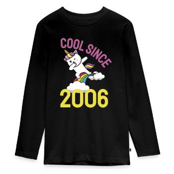 Cool since 2006 Dabbing cat 16th birthday - Teenager Premium Organic Long Sleeve Shirt - black - Front - AI Model Kid Female (0cm)