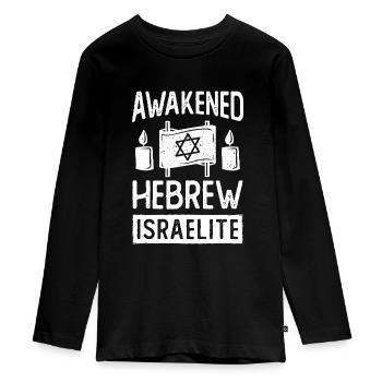 Awakened Hebrew Israelite Israel Jewish Israeli - Teenager Premium Organic Long Sleeve Shirt - black - Front - AI Model Kid Female (0cm)