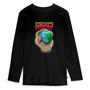 We Have To Change MEOW - Tag der Erde Natur Pfote - Teenager Premium Bio Langarmshirt - Schwarz - Vorne - AI Model Kid Female (0cm)