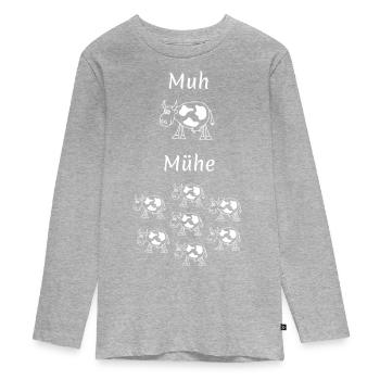 A cow does muh, many cows make trouble - Teenager Premium Organic Long Sleeve Shirt - heather grey - Front