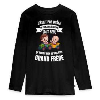 Annonce humour futur grand frère bébé - T-shirt manches longues Premium Ado - noir - Devant - AI Model Kid Female (0cm)