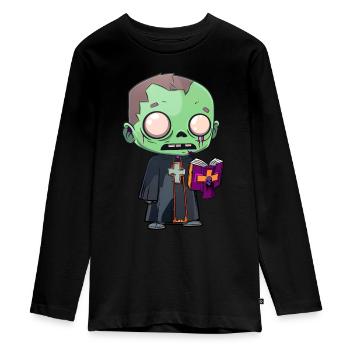 Prêtre Halloween - T-shirt manches longues Premium Ado - noir - Devant - AI Model Kid Female (0cm)