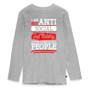 Hass Menschenhasser - Teenager Premium Bio Langarmshirt - Grau meliert - Vorne