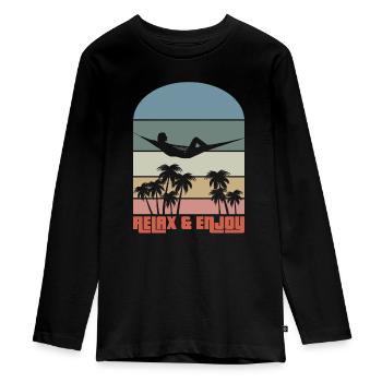 Détendez-vous et profitez - T-shirt manches longues Premium Ado - noir - Devant - AI Model Kid Female (0cm)