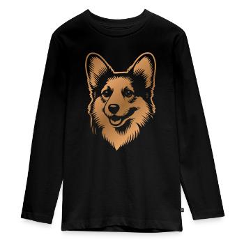 Corgi drawing dog head bronze - Teenager Premium Organic Long Sleeve Shirt - black - Front - AI Model Kid Female (0cm)
