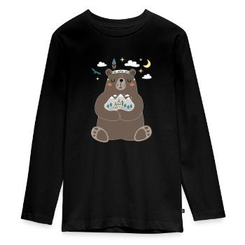 ours rêveur - T-shirt manches longues Premium Ado - noir - Devant - AI Model Kid Female (0cm)