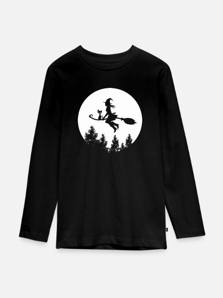 Fliegende Hexe - Teenager Premium Bio Langarmshirt - Schwarz