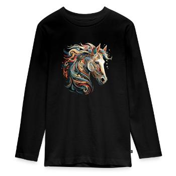 Pferd Dorfkinder & Reiter Reitsport Fans Geschenk - Teenager Premium Bio Langarmshirt - Schwarz - Vorne - AI Model Kid Female (0cm)