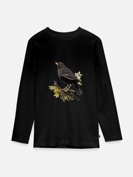 Amsel - Teenager Premium Bio Langarmshirt - Schwarz