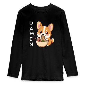 Ramen Corgi - T-shirt manches longues Premium Ado - noir - Devant - AI Model Kid Female (0cm)