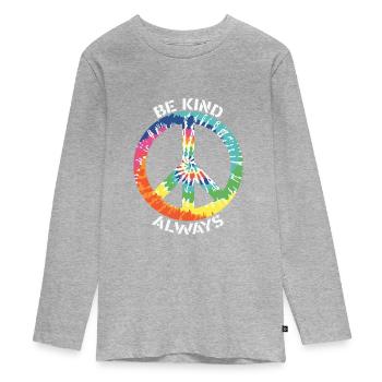 Always be friendly Colorful batik peace symbol - Teenager Premium Organic Long Sleeve Shirt - heather grey - Front