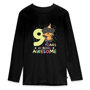 Rottweiler zum 9. Geburtstag Kinder neun Jahre alt - Teenager Premium Bio Langarmshirt - Schwarz - Vorne - AI Model Kid Female (0cm)