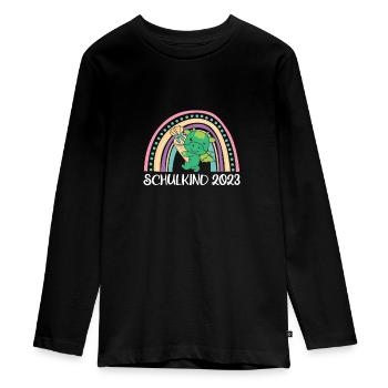 Schulkind 2023 Einschulung Drache Schule - Teenager Premium Bio Langarmshirt - Schwarz - Vorne - AI Model Kid Female (0cm)