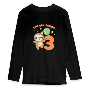 Ich bin schon 3 Faultiere Geburtstags Kinder - Teenager Premium Bio Langarmshirt - Schwarz - Vorne - AI Model Kid Female (0cm)