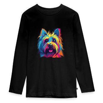 Aquarelle colorée Skye Terrier - T-shirt manches longues Premium Ado - noir - Devant - AI Model Kid Female (0cm)